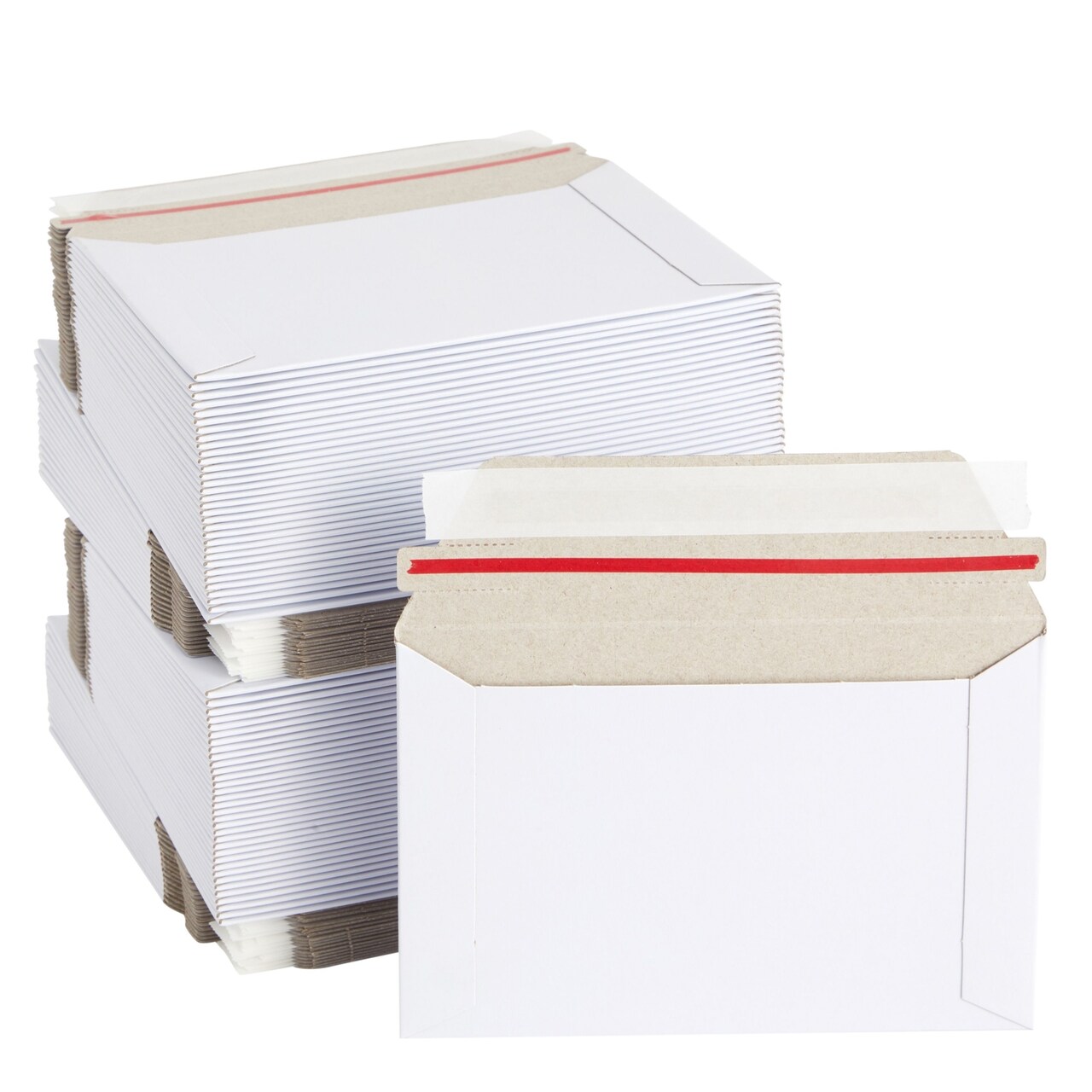 Mailing Envelopes - 6.5 x 4.5 in, White, 100 Count, Flat Peel & Seal - Thick Cardboard Envelopes, Photo Mailers & Trading Card Mailers
